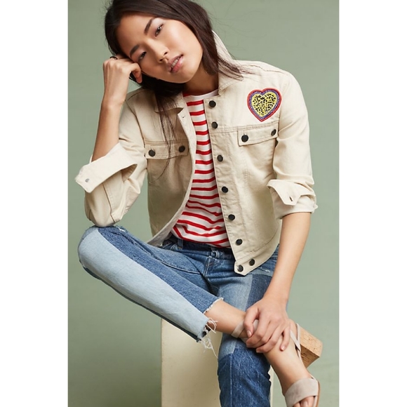 Anthropologie Jackets & Blazers - Anthropologie Embroidered Heart Denim Jacket